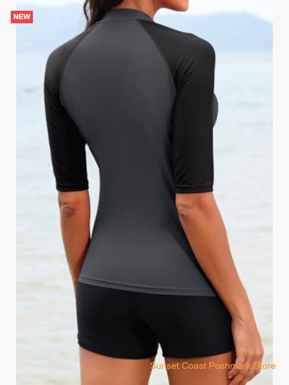 2 Piece Rash Guard Swimsuit with Shorts Full Zipper SPF Modest Swimwear - Picture 4 of 5